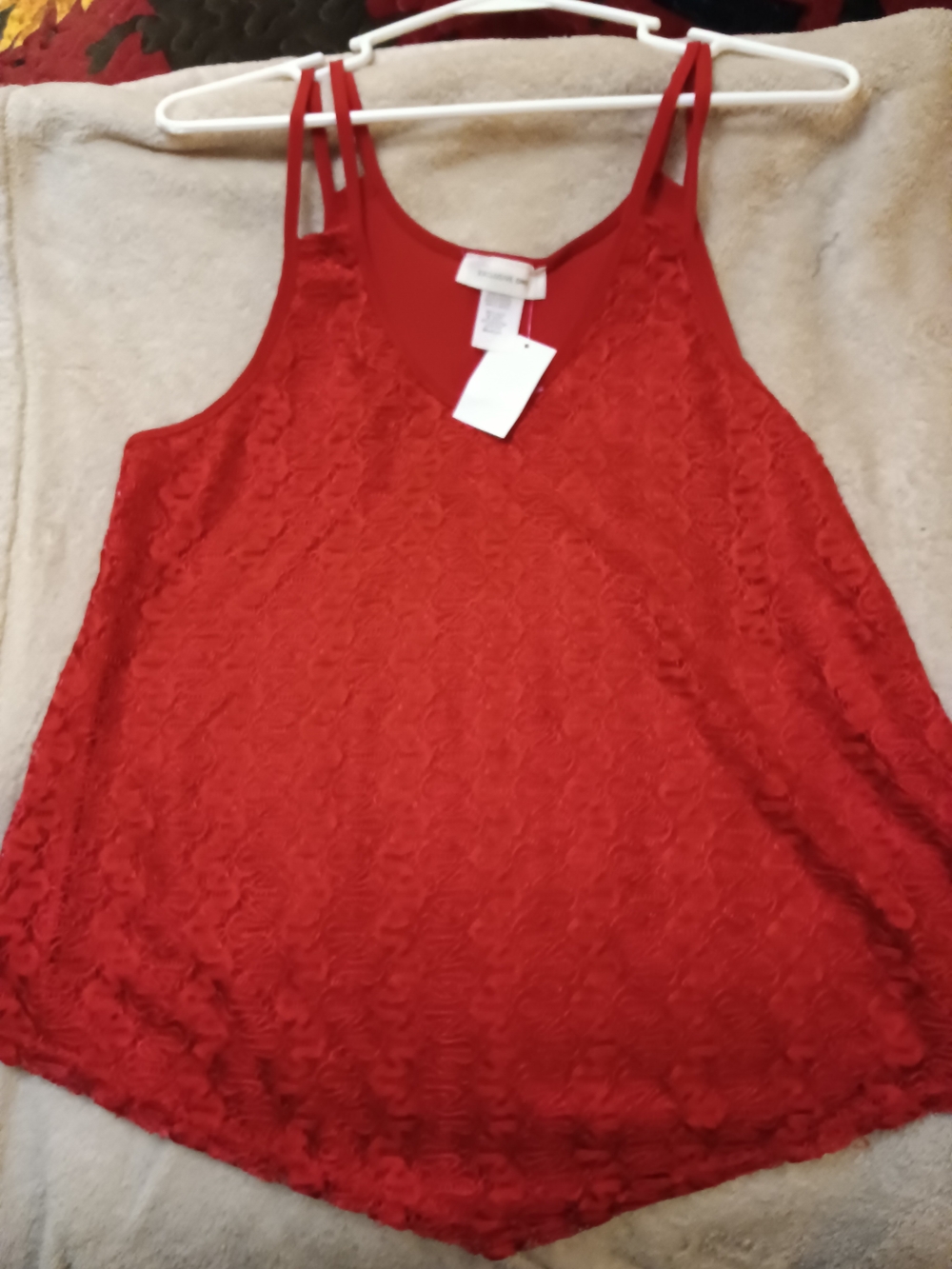 Exclusive One Red Lace Layered Tank Top Camisole Medium